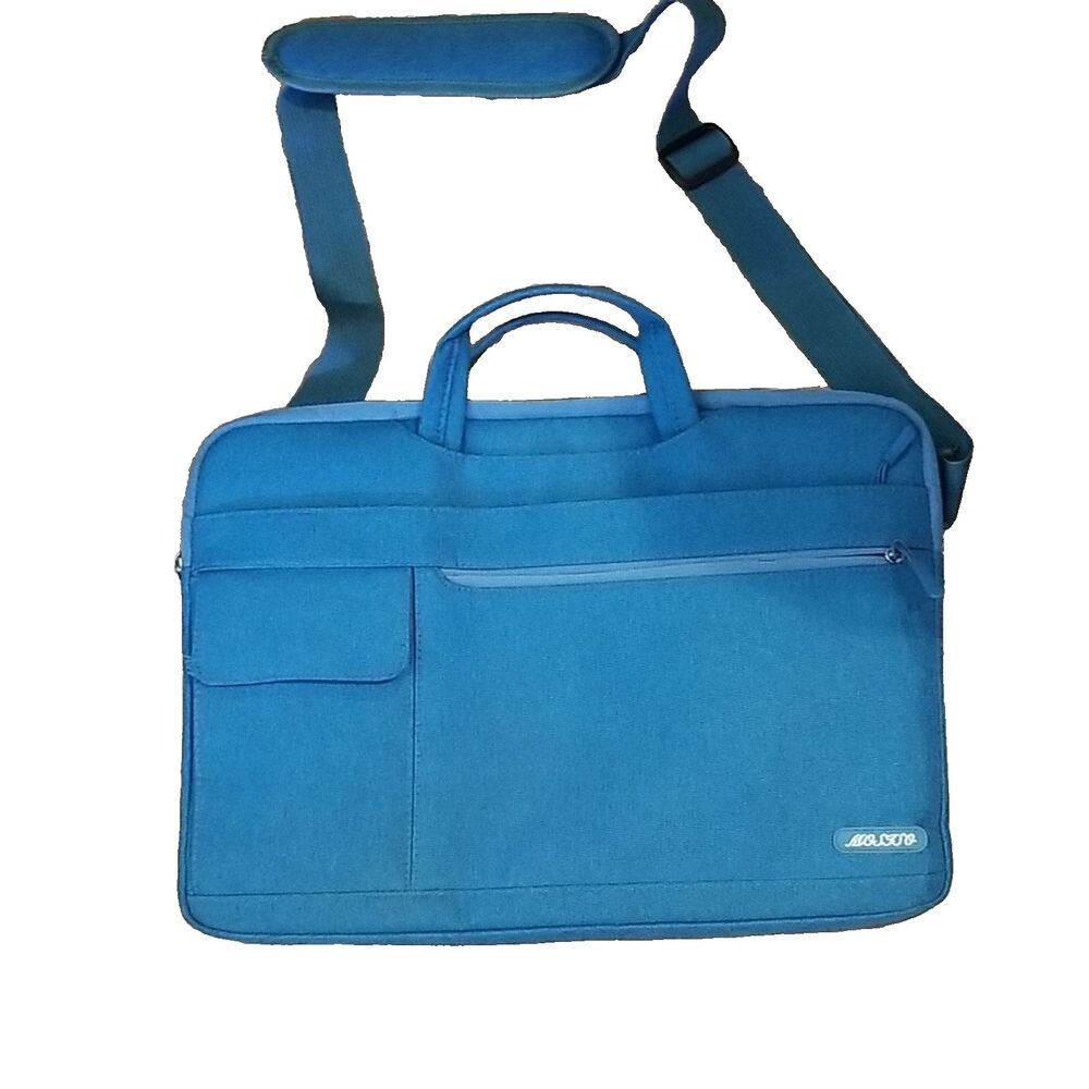 Mossimo Blue Canvas Laptop Messenger Bag 15" Padded Briefcase Crossbody School